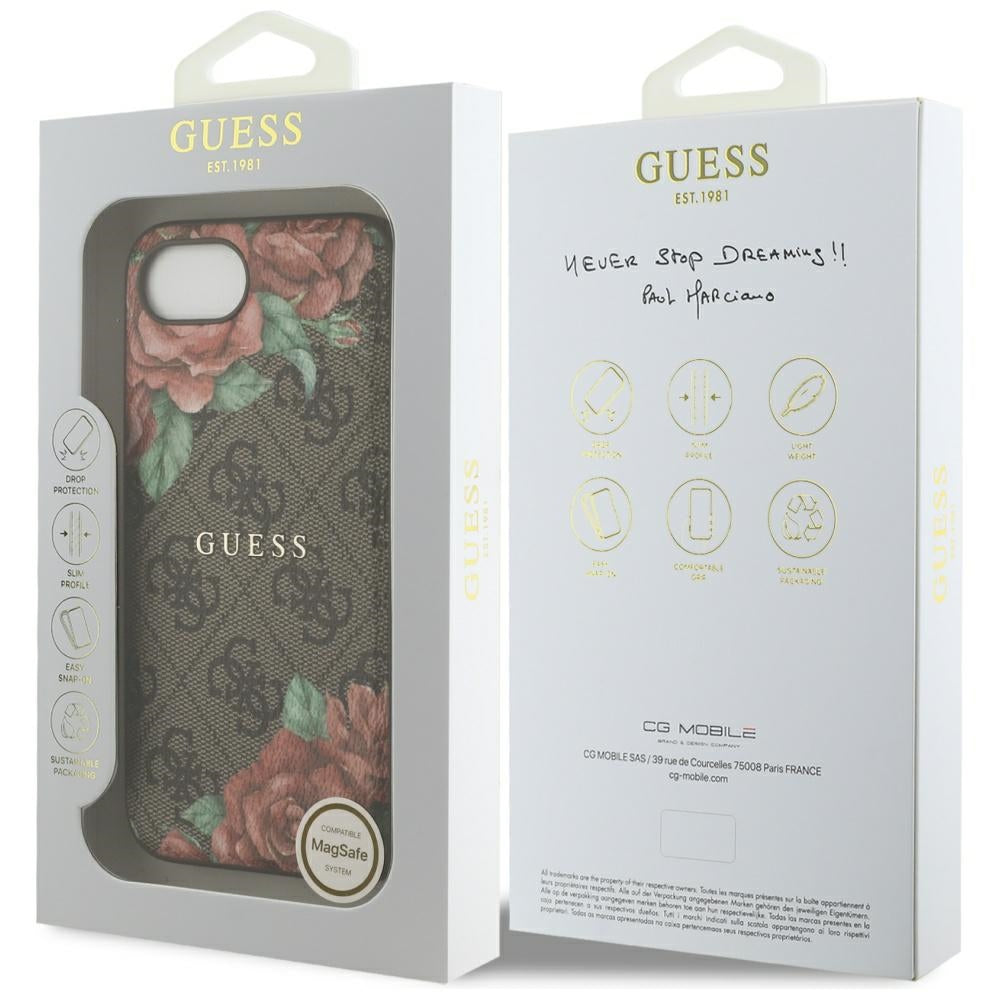MagSafe futrola za Apple iPhone 17e / 16e, Guess, 4G Flowers Print, smeđa