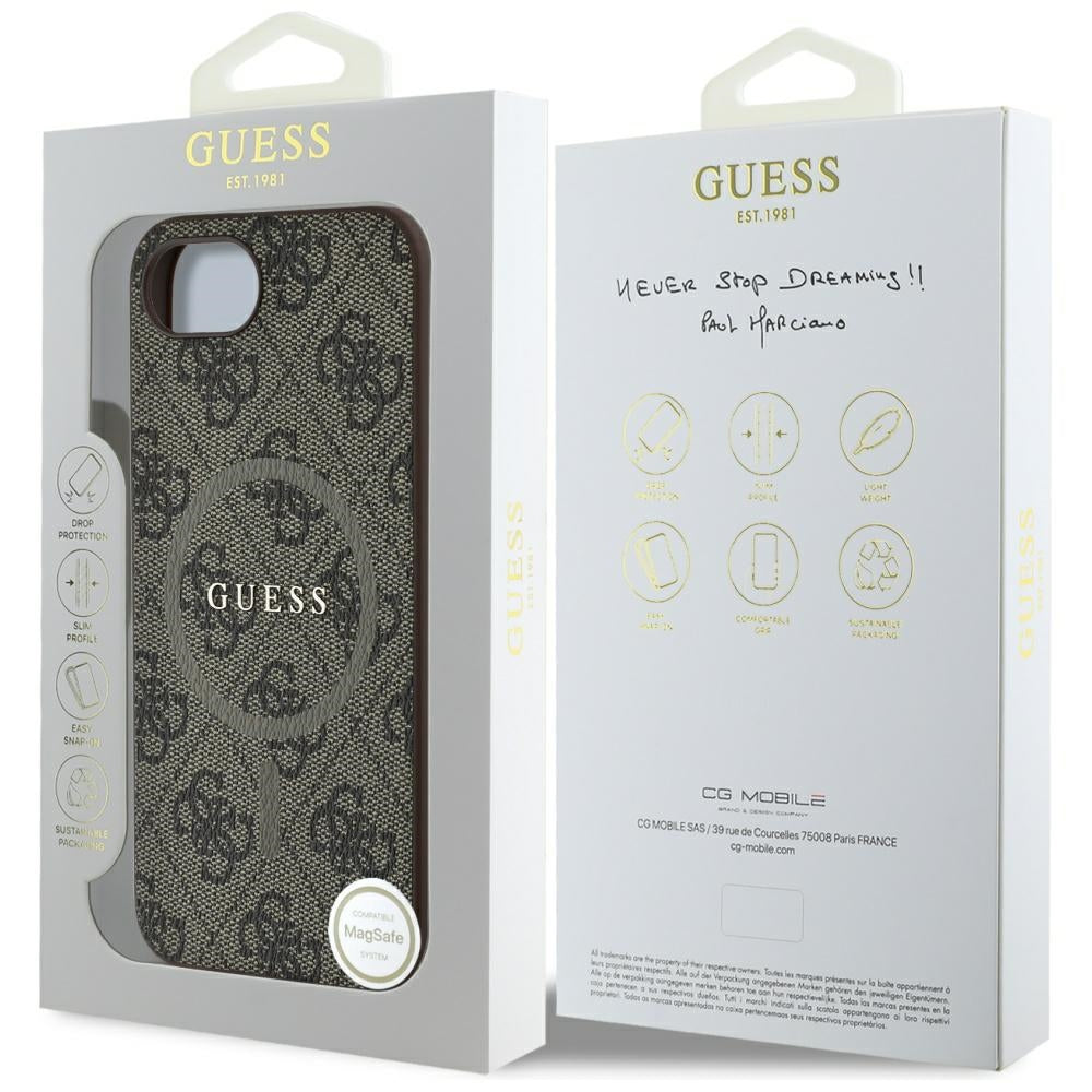 MagSafe futrola za Apple iPhone 17e / 16e, Guess, 4G Ring Classic Logo, smeđa