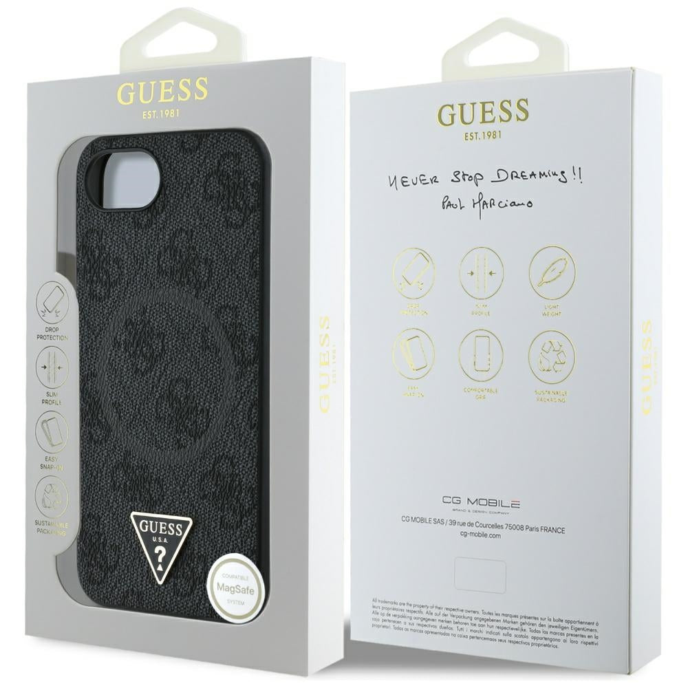 MagSafe futrola za Apple iPhone 17e / 16e, Guess, 4G Ring Triangle Logo, Crna