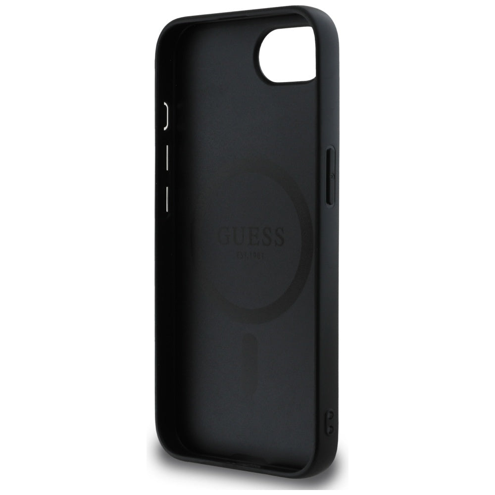 Futrola MagSafe za Apple iPhone 17e / 16e, Guess, Grained Gold Ring, Crna