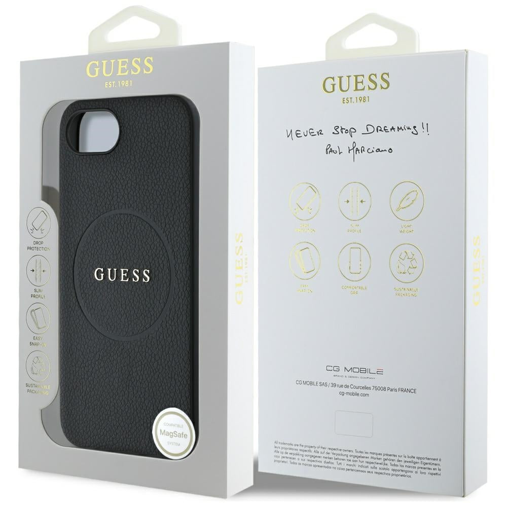 Futrola MagSafe za Apple iPhone 17e / 16e, Guess, Grained Gold Ring, Crna