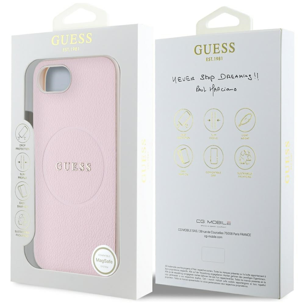 MagSafe futrola za Apple iPhone 17e / 16e, Guess, Grained Gold Ring, Roza