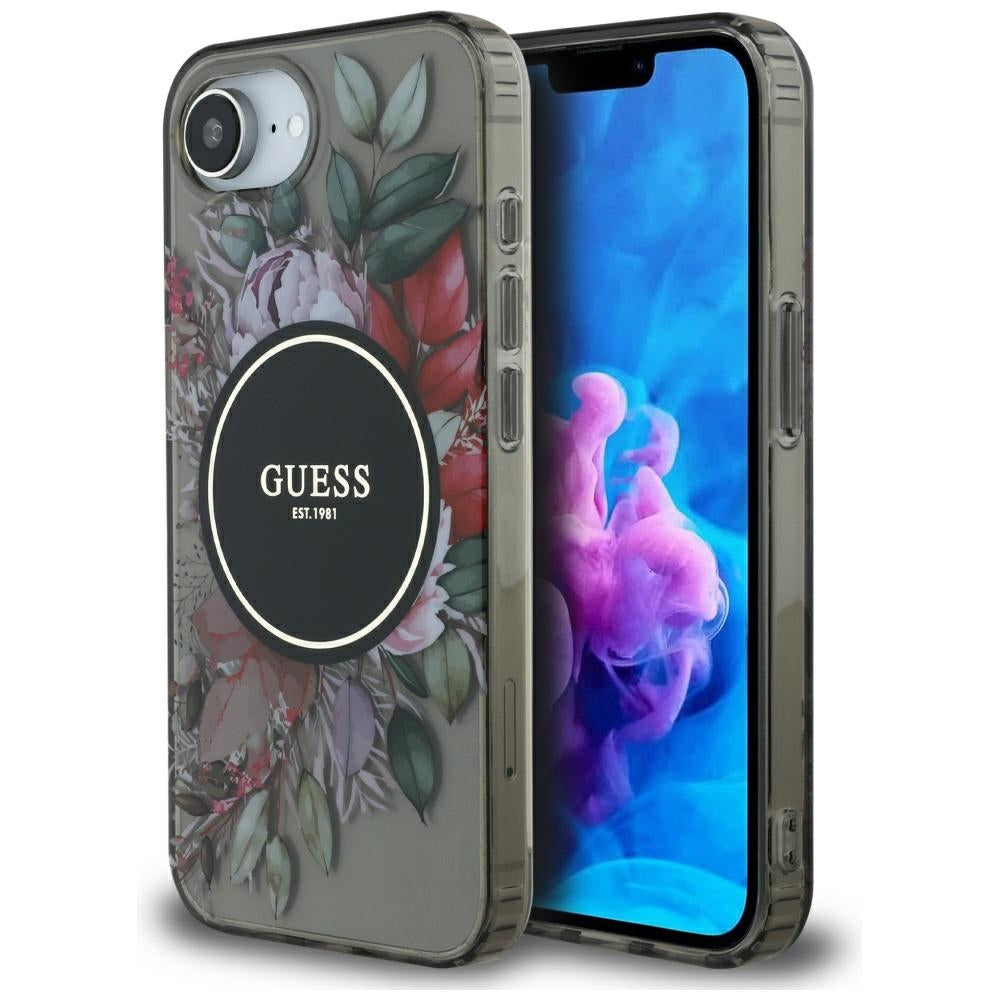 MagSafe futrola za Apple iPhone 17e / 16e, Guess, IML Flowers, Crna