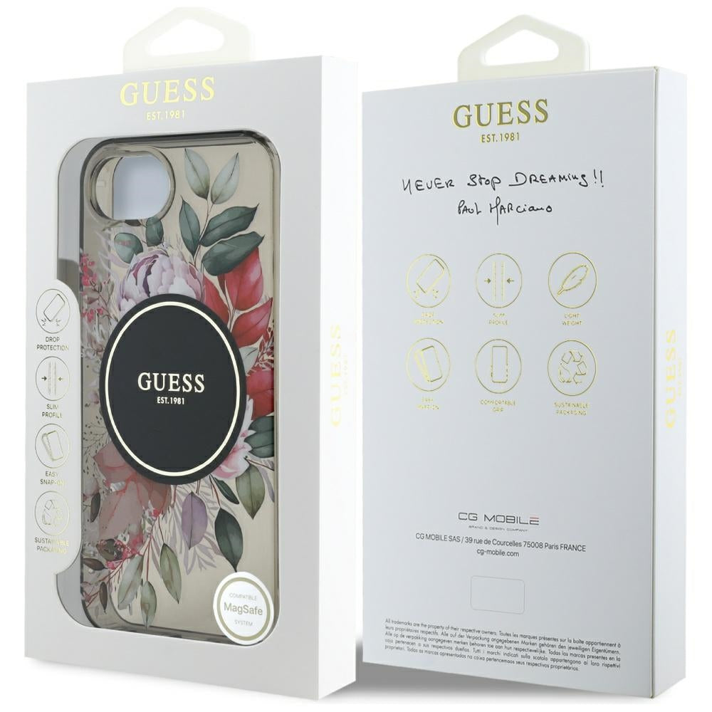 MagSafe futrola za Apple iPhone 17e / 16e, Guess, IML Flowers, Crna