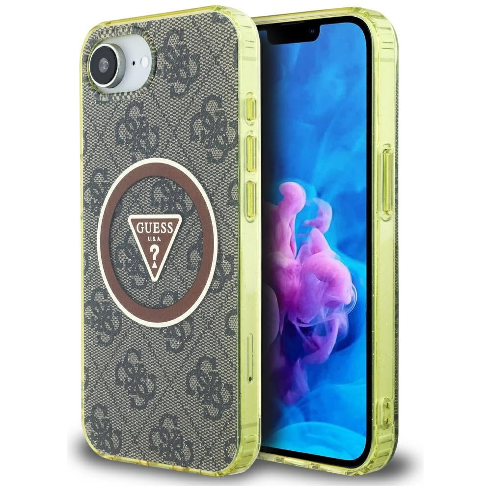Futrola MagSafe za Apple iPhone 17e / 16e, Guess, IML Glitter 4G Circle Triangle, Smeđa