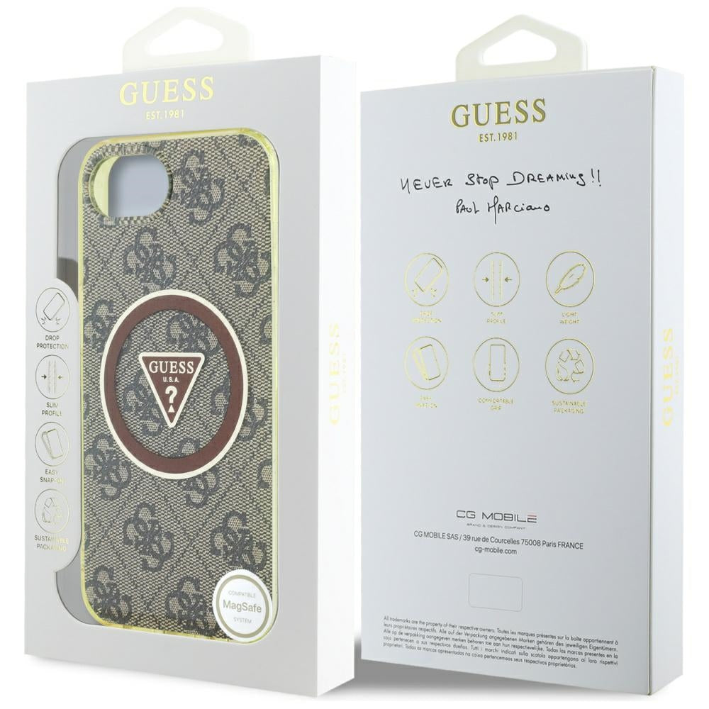 Futrola MagSafe za Apple iPhone 17e / 16e, Guess, IML Glitter 4G Circle Triangle, Smeđa