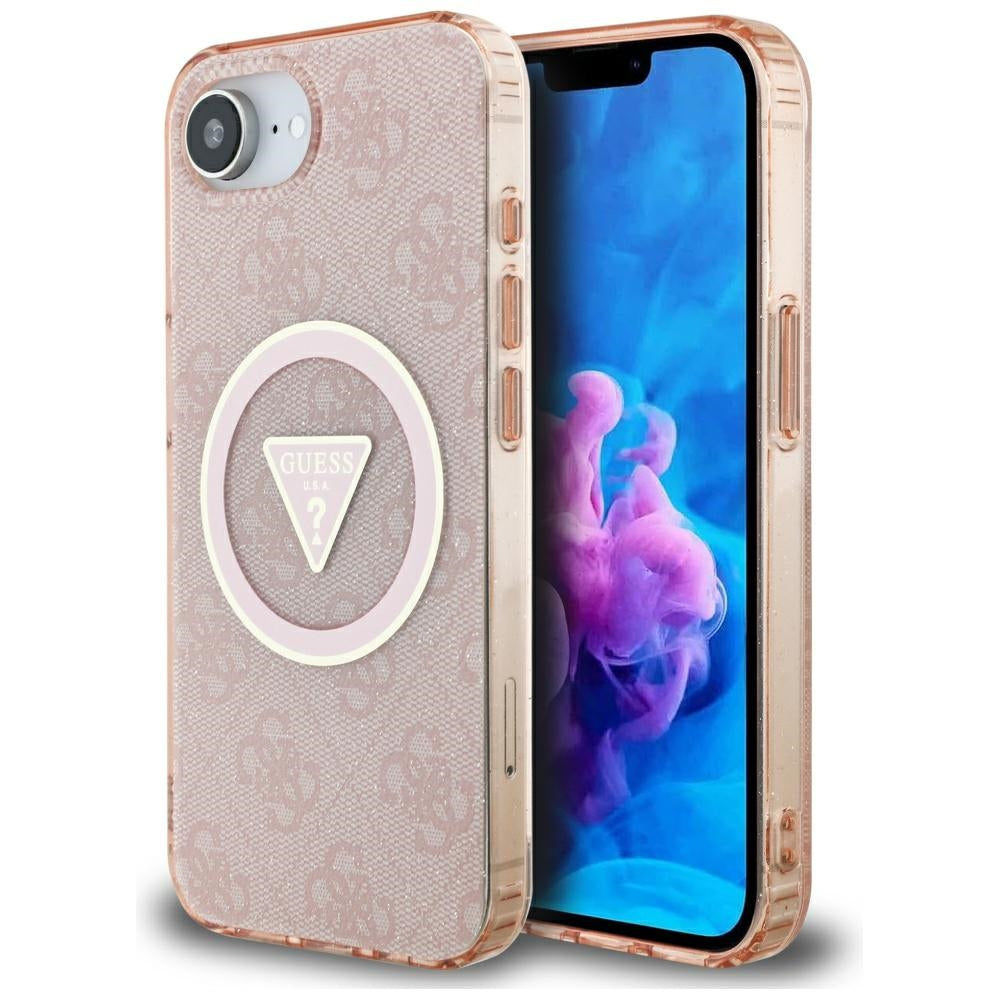 MagSafe futrola za Apple iPhone 17e / 16e, Guess, IML Glitter 4G Circle Triangle, Roza