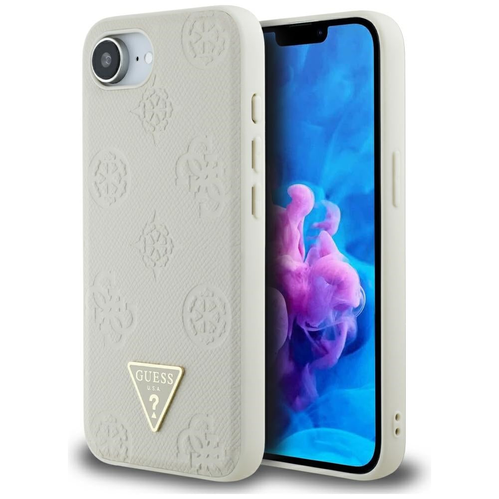 MagSafe futrola za Apple iPhone 17e / 16e, Guess, Peony Grained Hot Stamp Triangle, Bež