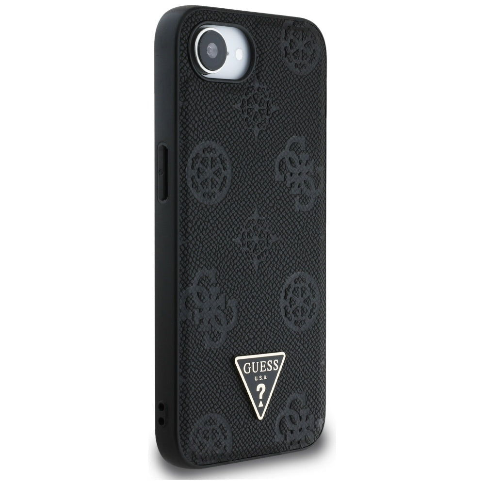 MagSafe torbica za Apple iPhone 17e / 16e, Guess, Peony Grained Hot Stamp Triangle, Crna