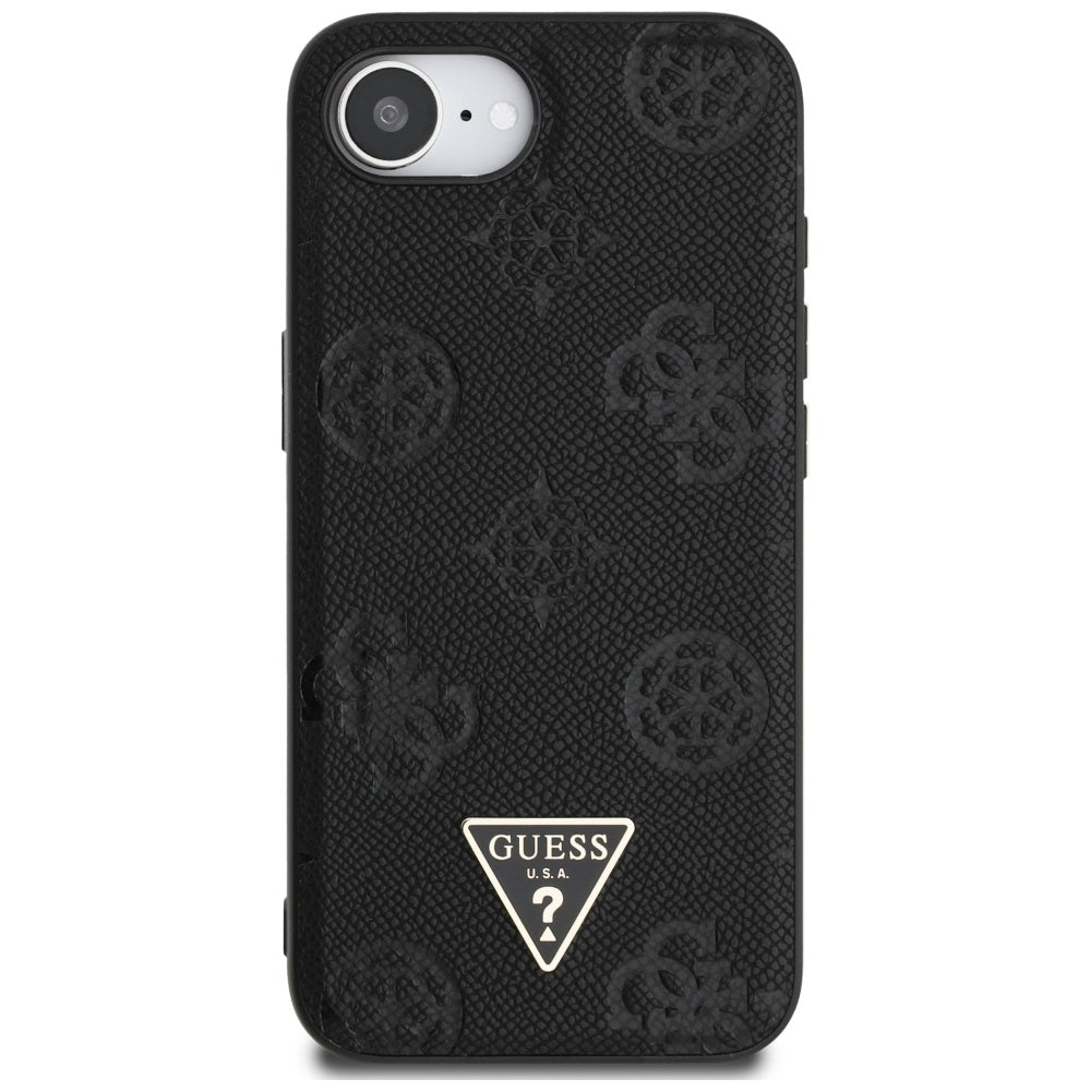 MagSafe torbica za Apple iPhone 17e / 16e, Guess, Peony Grained Hot Stamp Triangle, Crna