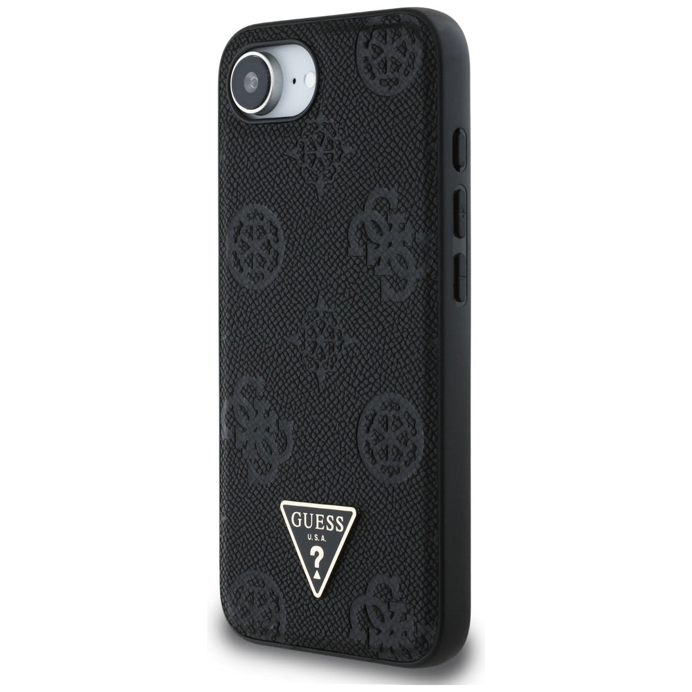 MagSafe torbica za Apple iPhone 17e / 16e, Guess, Peony Grained Hot Stamp Triangle, Crna