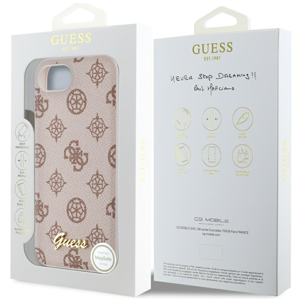 MagSafe torbica za Apple iPhone 17e / 16e, Guess, Peony Script, Smeđa