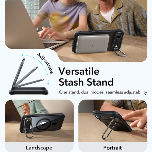 Futrola MagSafe za Apple iPhone 17 Air, ESR, Classic Hybrid Kickstand, Crno Prozirna