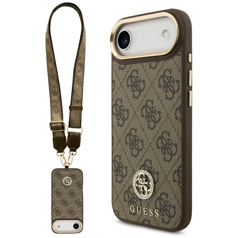 MagSafe futrola za Apple iPhone 17 Air, Guess, 4G Strass Logo s velikom trakom, smeđa