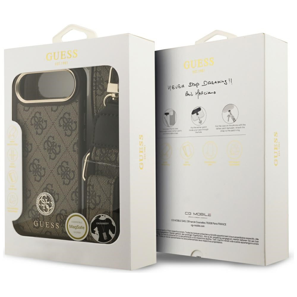 MagSafe futrola za Apple iPhone 17 Air, Guess, 4G Strass Logo s velikom trakom, smeđa