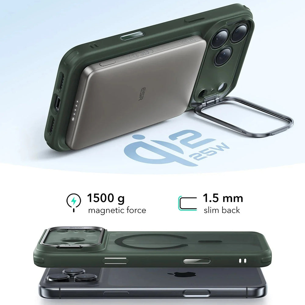 Futrola MagSafe za Apple iPhone 17, ESR, Classic Hybrid Kickstand, Satinirano Zelena