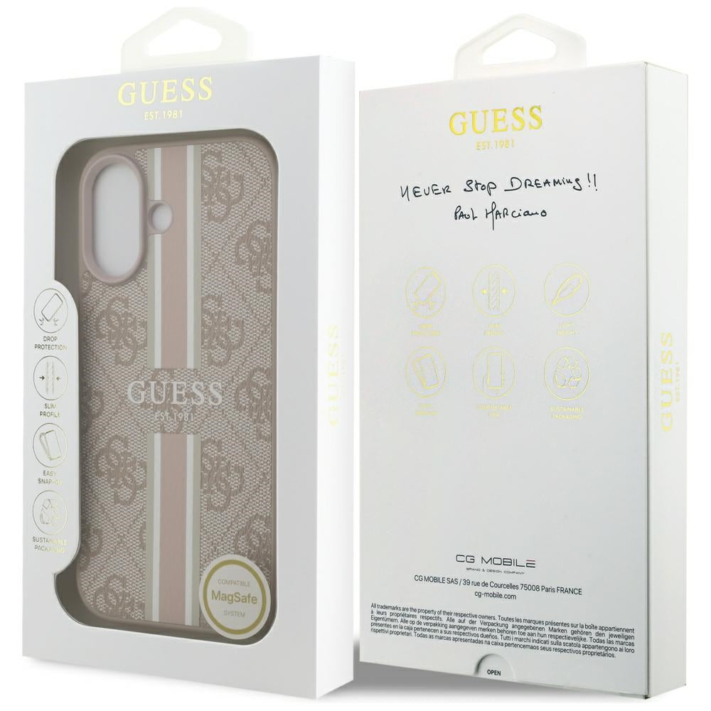 MagSafe futrola za Apple iPhone 17, Guess, 4G Printed Stripes, Roza