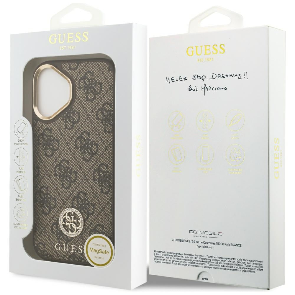 MagSafe futrola za Apple iPhone 17, Guess, 4G Strass Logo, Smeđa