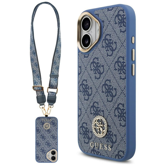 MagSafe futrola za Apple iPhone 17, Guess, 4G Strass Logo with Big Strap, Plava