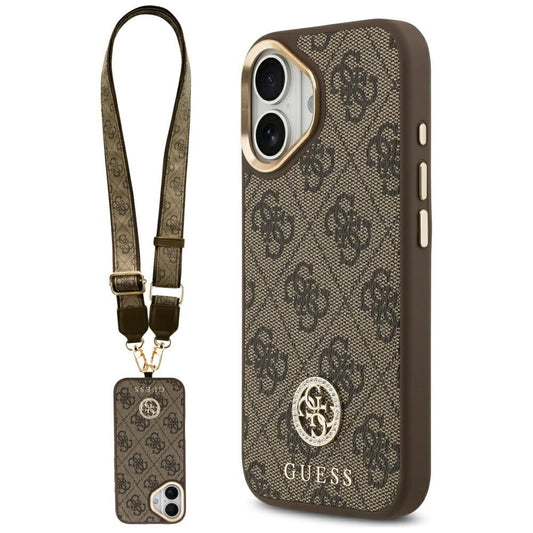 MagSafe futrola za Apple iPhone 17, Guess, 4G Strass Logo with Big Strap, smeđa