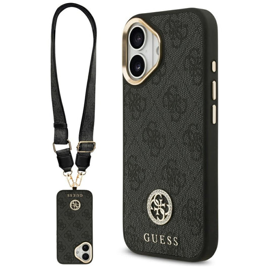 MagSafe futrola za Apple iPhone 17, Guess, 4G Strass Logo with Big Strap, Crna