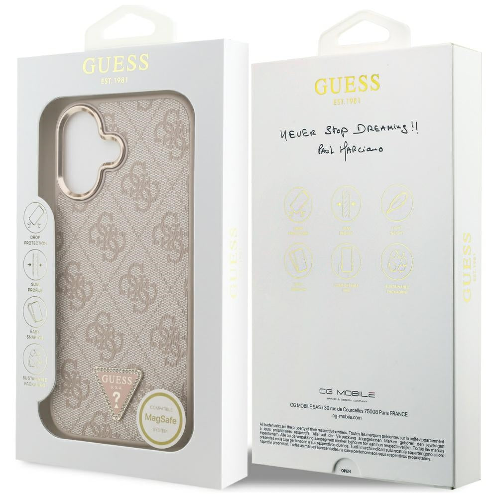 MagSafe futrola za Apple iPhone 17, Guess, 4G Triangle Logo, Zlatno Roza