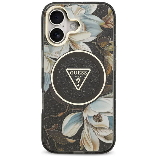 Futrola MagSafe za Apple iPhone 17, Guess, IML Metal Glitter Flowers Triangle, Crna