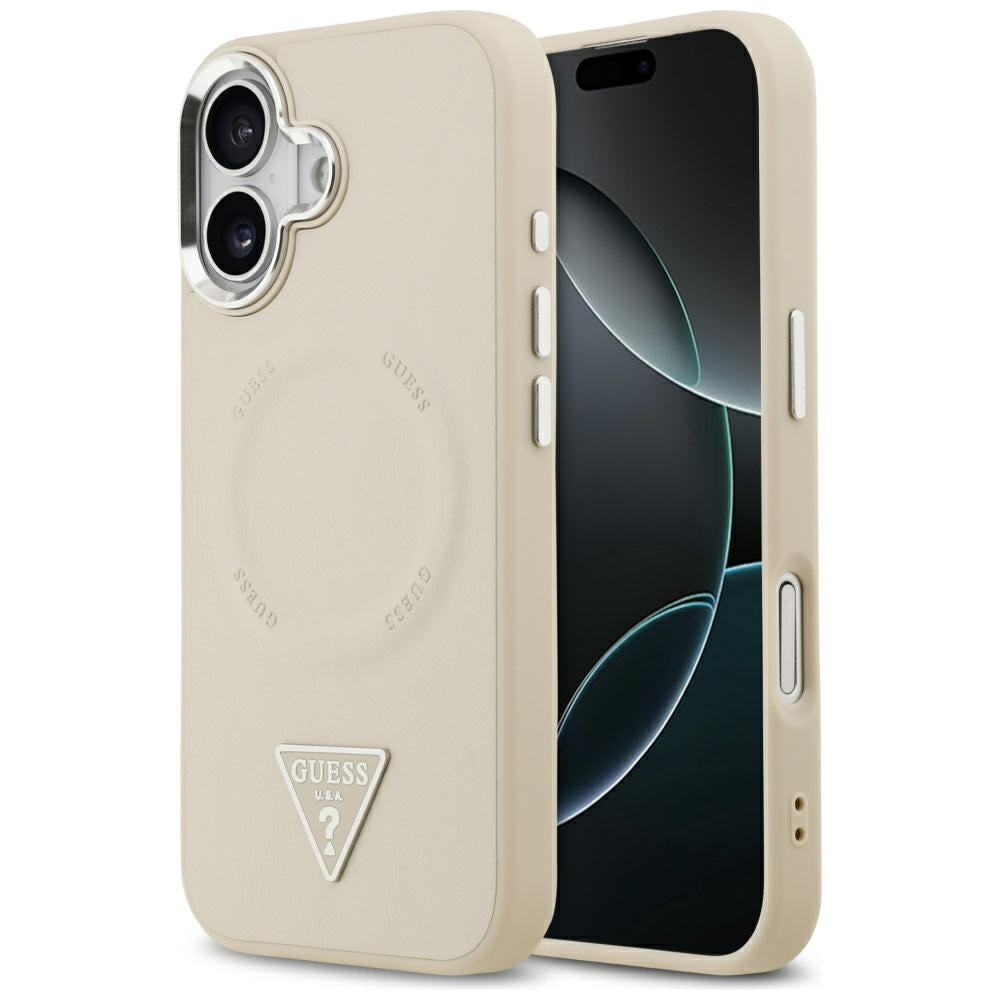 MagSafe futrola za Apple iPhone 17, Guess, Triangle Logo, Bež Srebrna