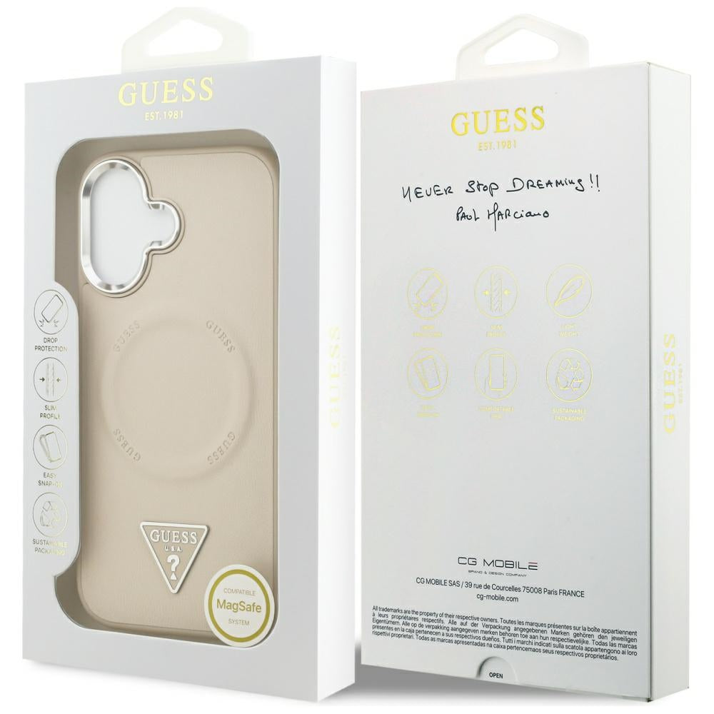 MagSafe futrola za Apple iPhone 17, Guess, Triangle Logo, Bež Srebrna