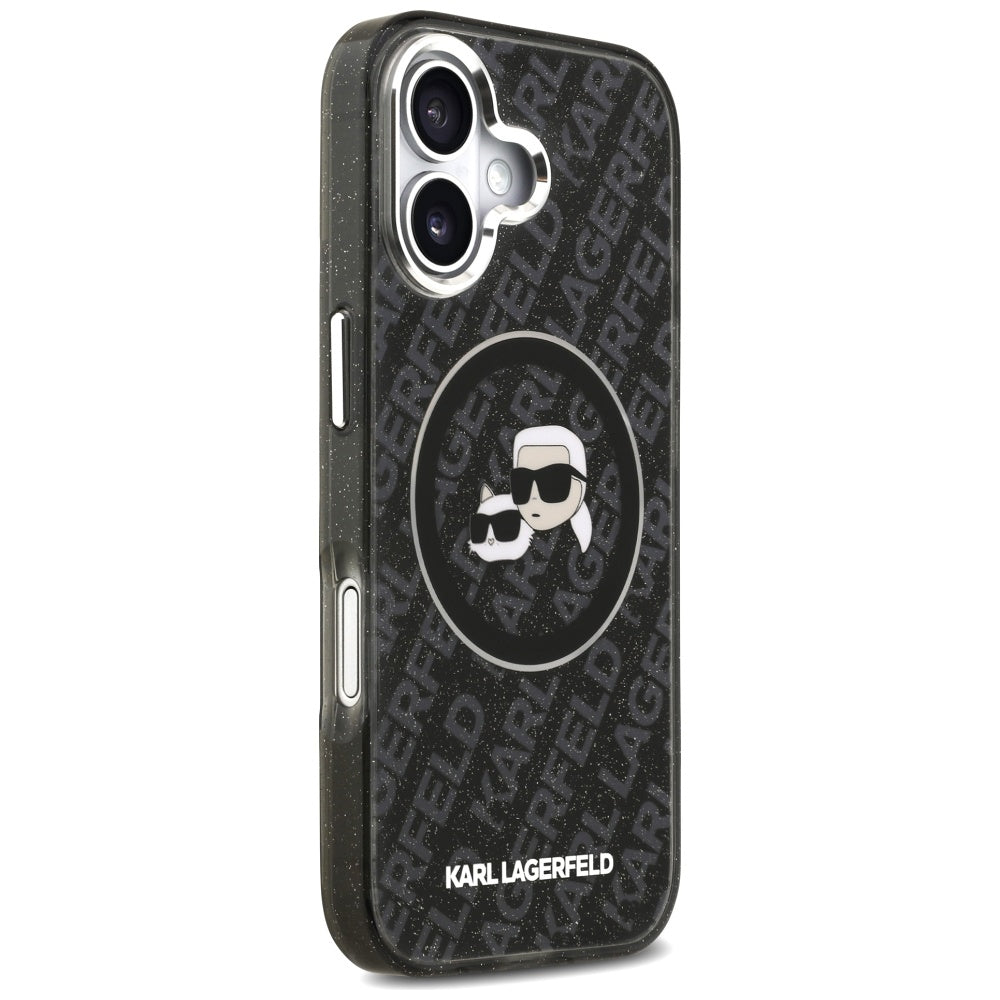 Futrola MagSafe za Apple iPhone 17, Karl Lagerfeld, Glitter Karl & Choupette Head, Crna