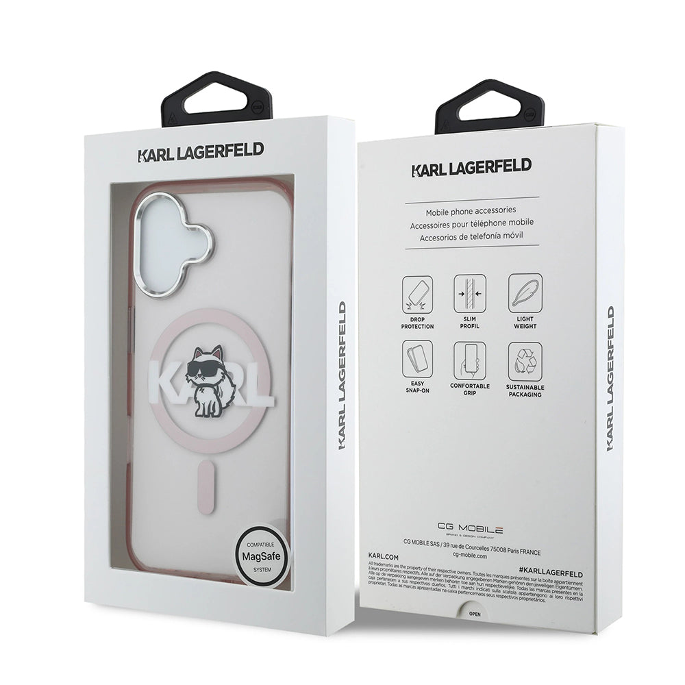 Futrola MagSafe za Apple iPhone 17, Karl Lagerfeld, IML Sketch Logo Choupette, Roza