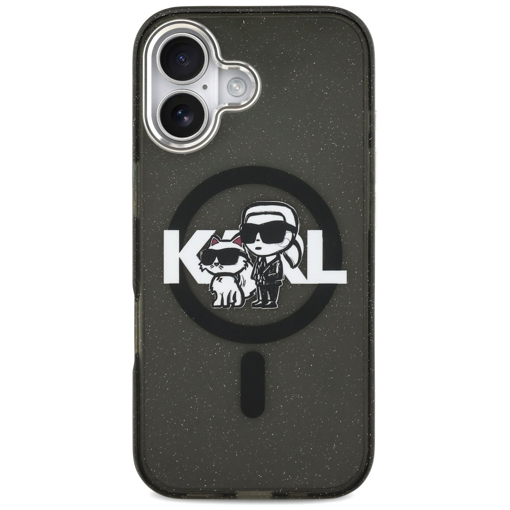 Futrola MagSafe za Apple iPhone 17, Karl Lagerfeld, IML Sketch Logo Glitter Karl & Choupette, Crna