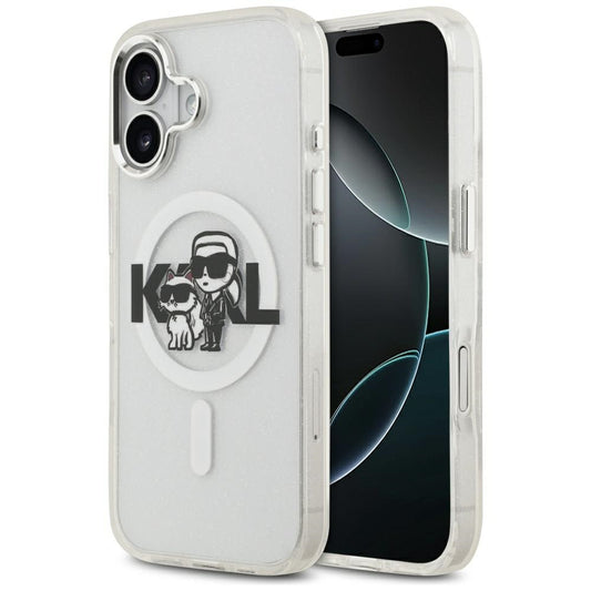 MagSafe futrola za Apple iPhone 17, Karl Lagerfeld, IML Sketch Logo Glitter Karl & Choupette, Prozirna