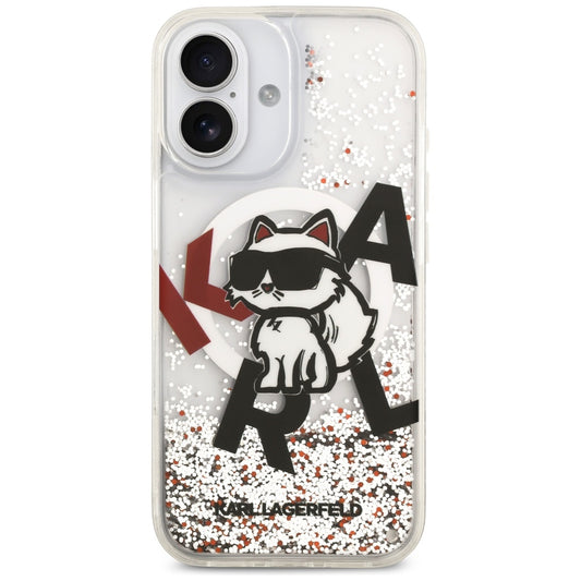 Husa MagSafe za Apple iPhone 17, Karl Lagerfeld, Liquid Glitter Choupette Logo, Prozirna