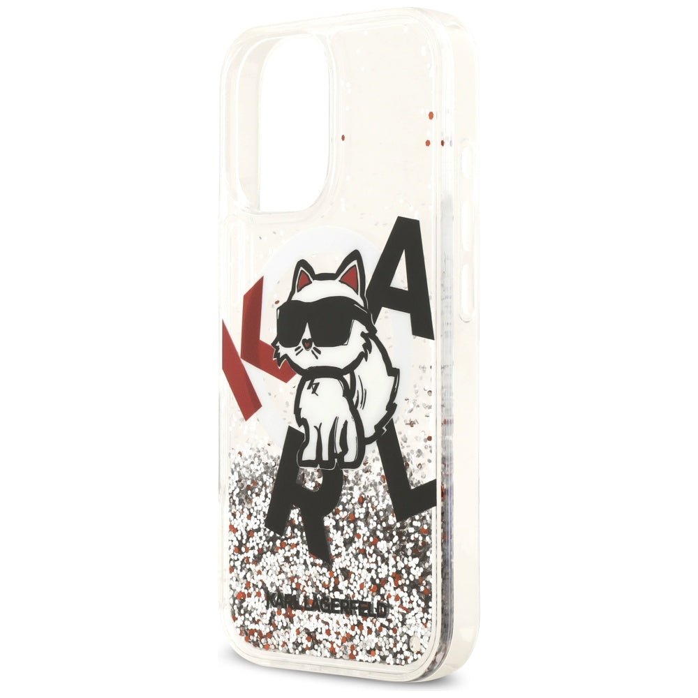 Husa MagSafe za Apple iPhone 17, Karl Lagerfeld, Liquid Glitter Choupette Logo, Prozirna