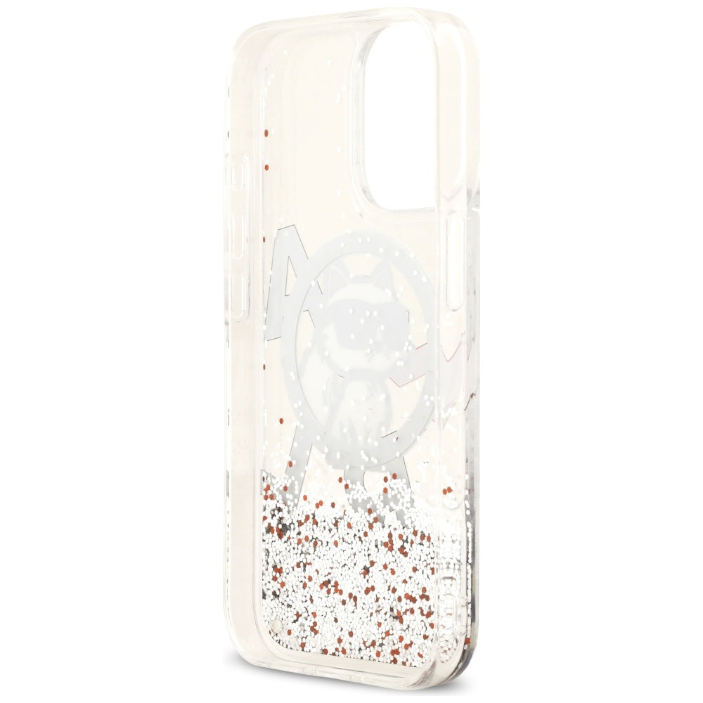 Husa MagSafe za Apple iPhone 17, Karl Lagerfeld, Liquid Glitter Choupette Logo, Prozirna