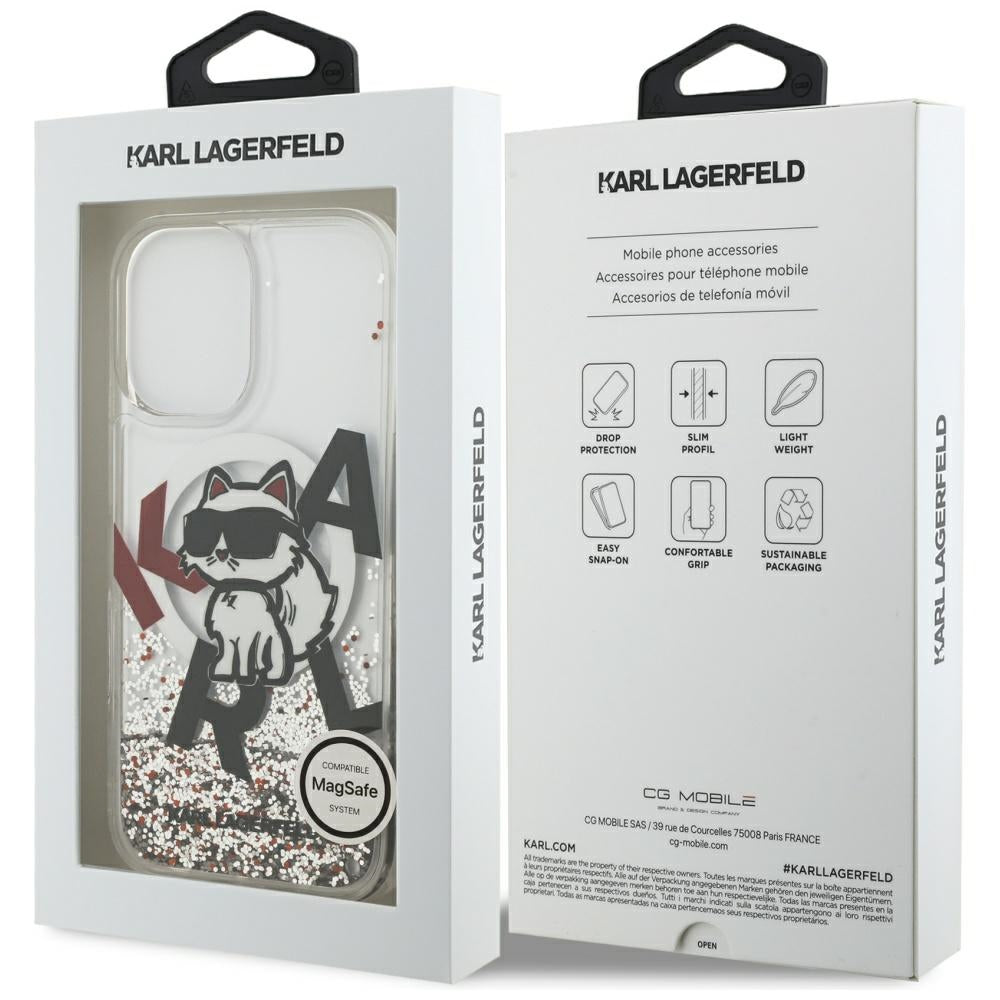 Husa MagSafe za Apple iPhone 17, Karl Lagerfeld, Liquid Glitter Choupette Logo, Prozirna