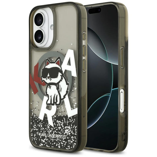 Futrola MagSafe za Apple iPhone 17, Karl Lagerfeld, Liquid Glitter Logo Choupette, Crna
