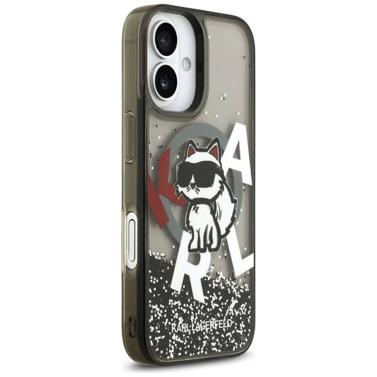 Futrola MagSafe za Apple iPhone 17, Karl Lagerfeld, Liquid Glitter Logo Choupette, Crna