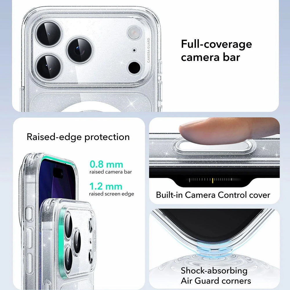 Futrola MagSafe za Apple iPhone 17 Pro, ESR, Classic Hybrid Shimmer, Prozirna