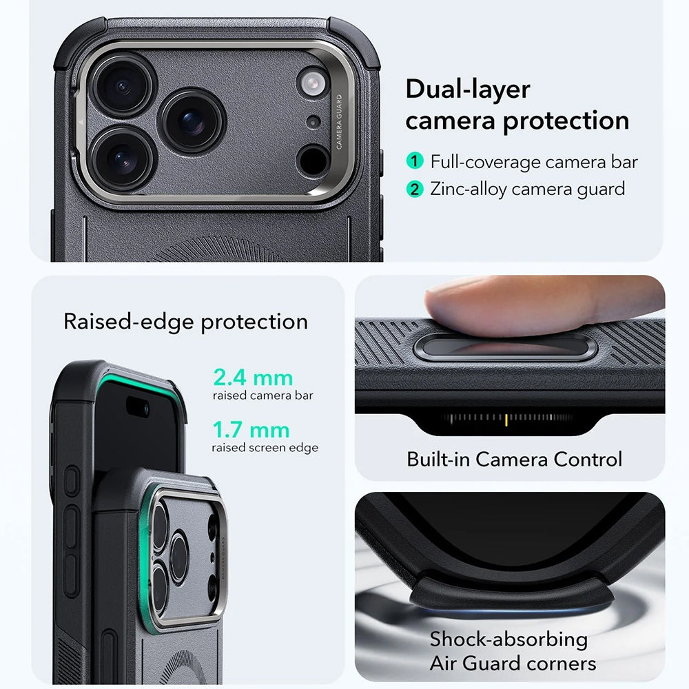 Futrola MagSafe za Apple iPhone 17 Pro, ESR, Cyber Armor Kickstand, Siva