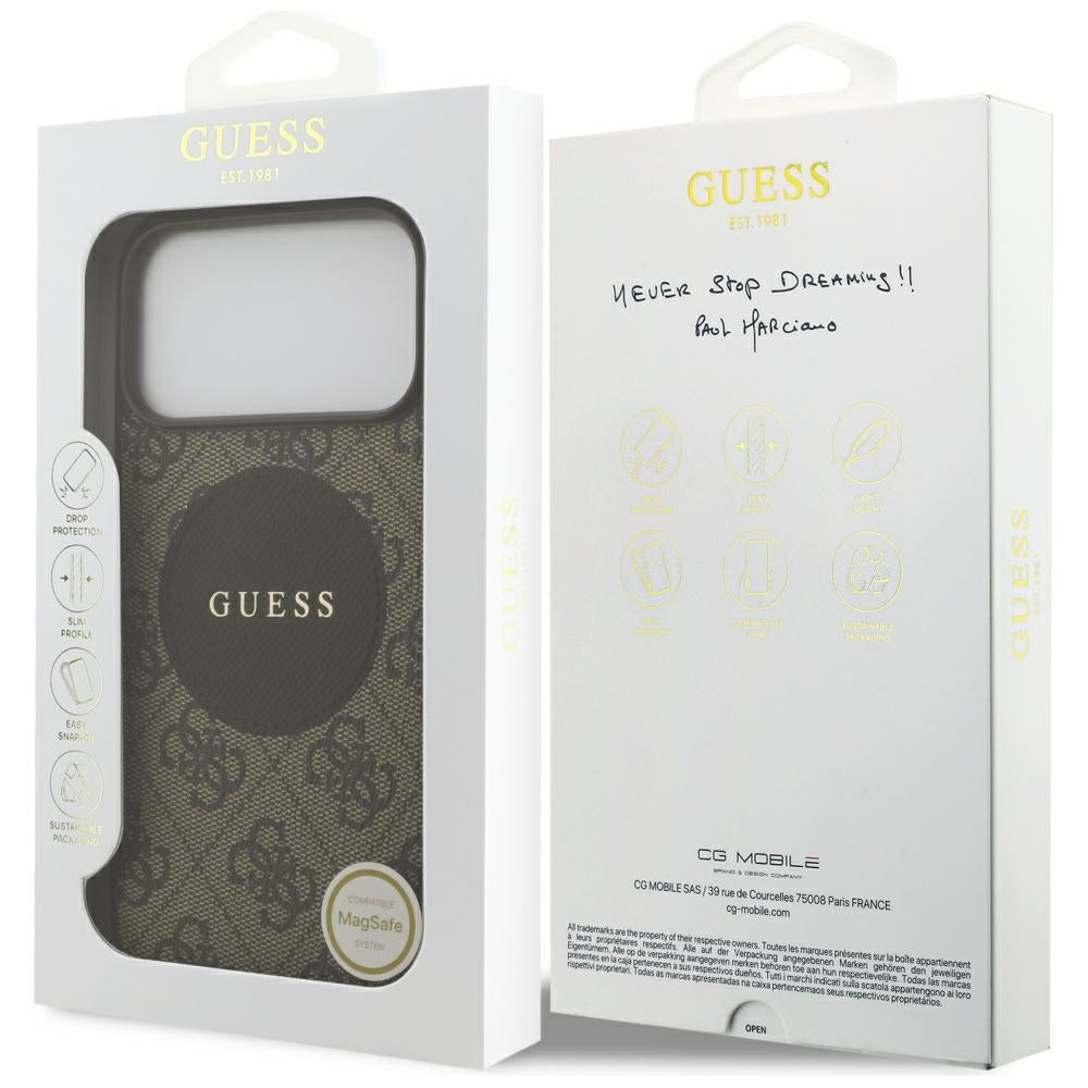 MagSafe futrola za Apple iPhone 17 Pro, Guess, 4G Circle Classic Logo, smeđa