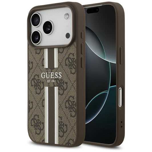 MagSafe futrola za Apple iPhone 17 Pro, Guess, 4G Printed Stripes, smeđa