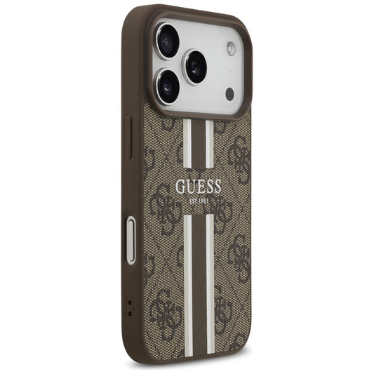MagSafe futrola za Apple iPhone 17 Pro, Guess, 4G Printed Stripes, smeđa