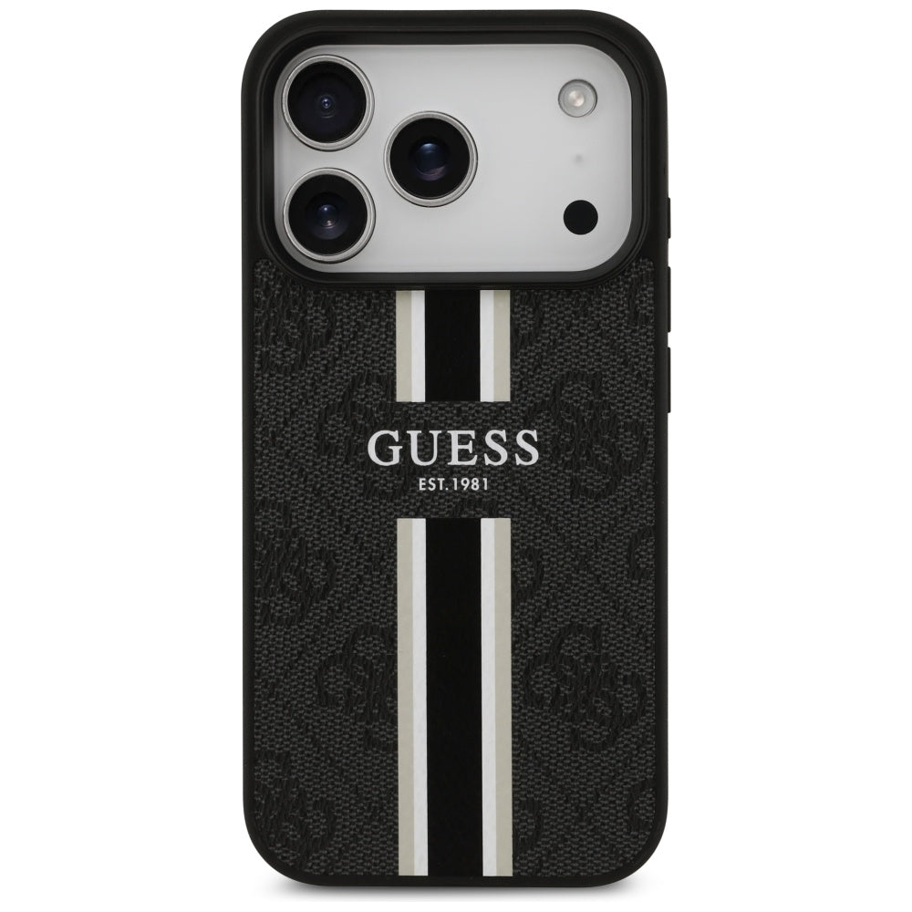 MagSafe futrola za Apple iPhone 17 Pro, Guess, 4G Printed Stripes, Crna