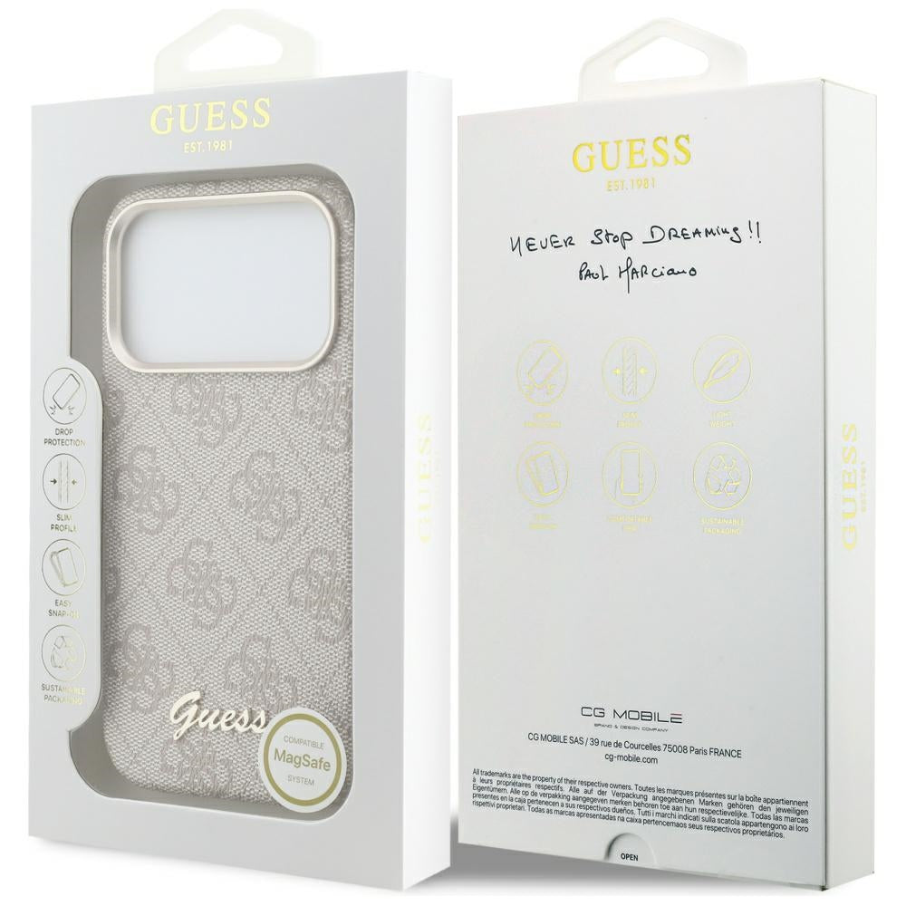 Futrola MagSafe za Apple iPhone 17 Pro, Guess, 4G Script Logo, Roza