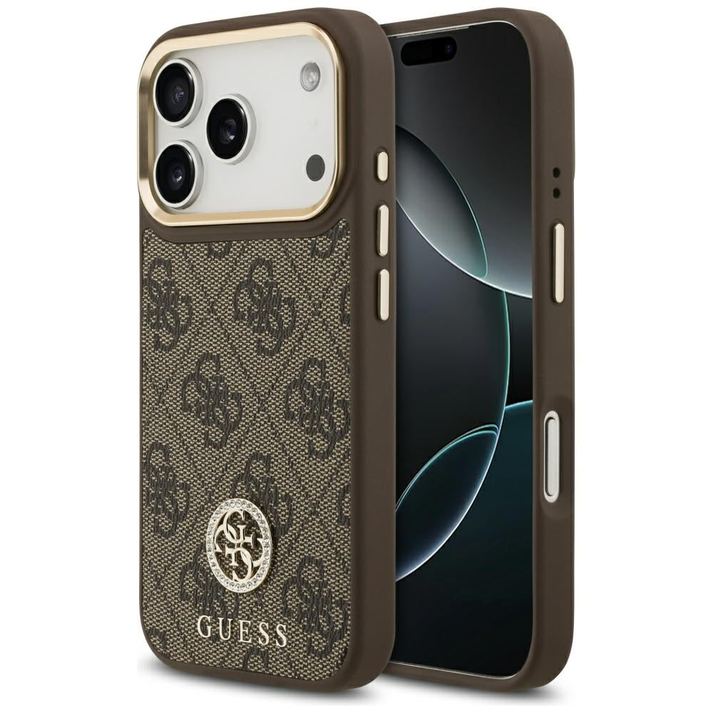 MagSafe futrola za Apple iPhone 17 Pro, Guess, 4G Strass Logo, Smeđa