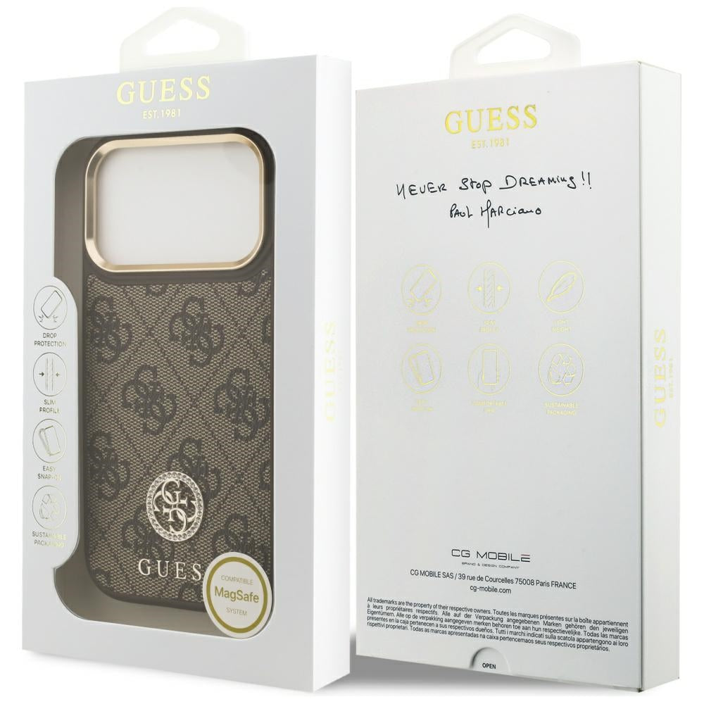 MagSafe futrola za Apple iPhone 17 Pro, Guess, 4G Strass Logo, Smeđa