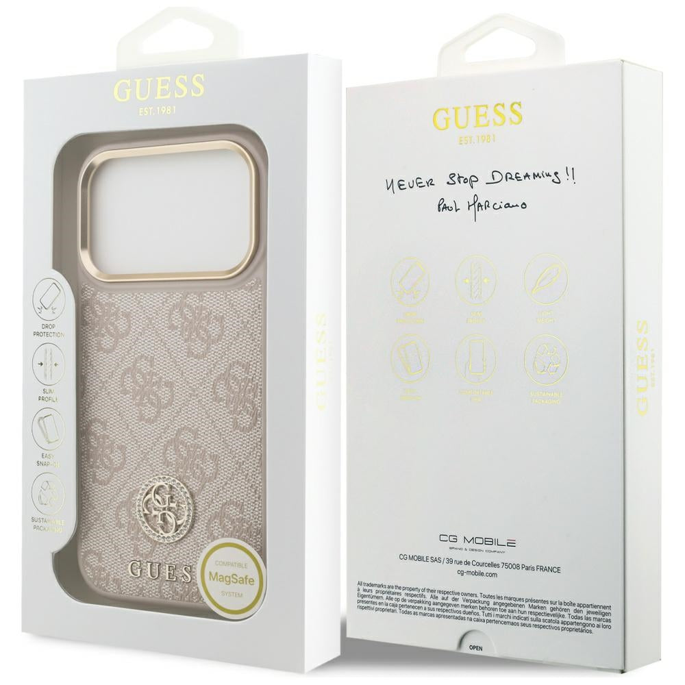 MagSafe futrola za Apple iPhone 17 Pro, Guess, 4G Strass Logo, Roza