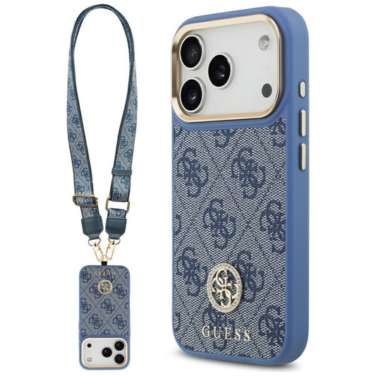 MagSafe futrola za Apple iPhone 17 Pro, Guess, 4G Strass Logo with Big Strap, Plava